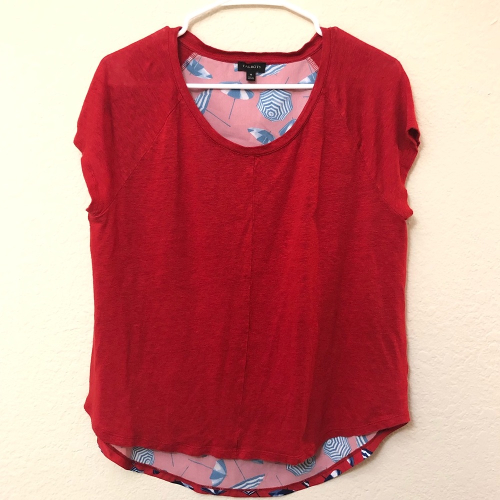 Talbots Red/Blue umbrella linen shirt size medium